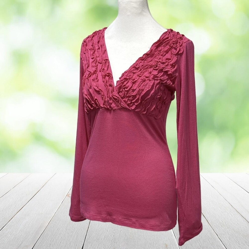 Vintage Y2K BODY CENTRAL Babydoll Top Ruffle Surplice Long Sleeve Pink Fits Sz S